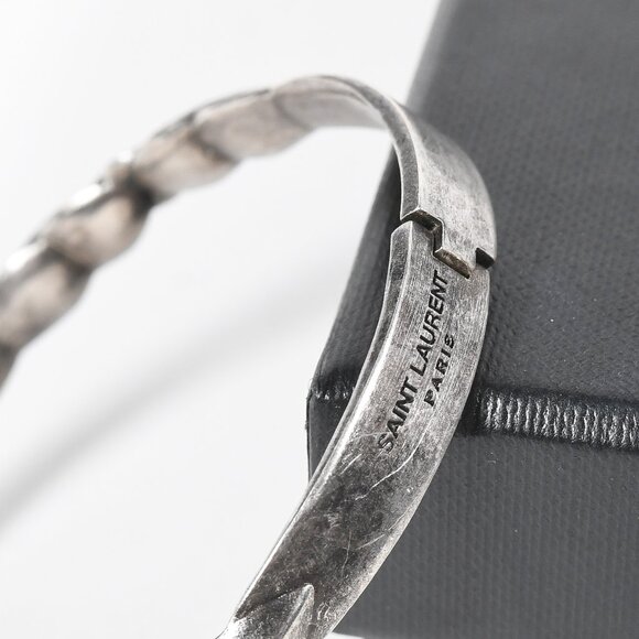 Saint Laurent Paris Silver Bracelet Twisted Design Minimalist Bangle Clasp - Picture 9 of 11